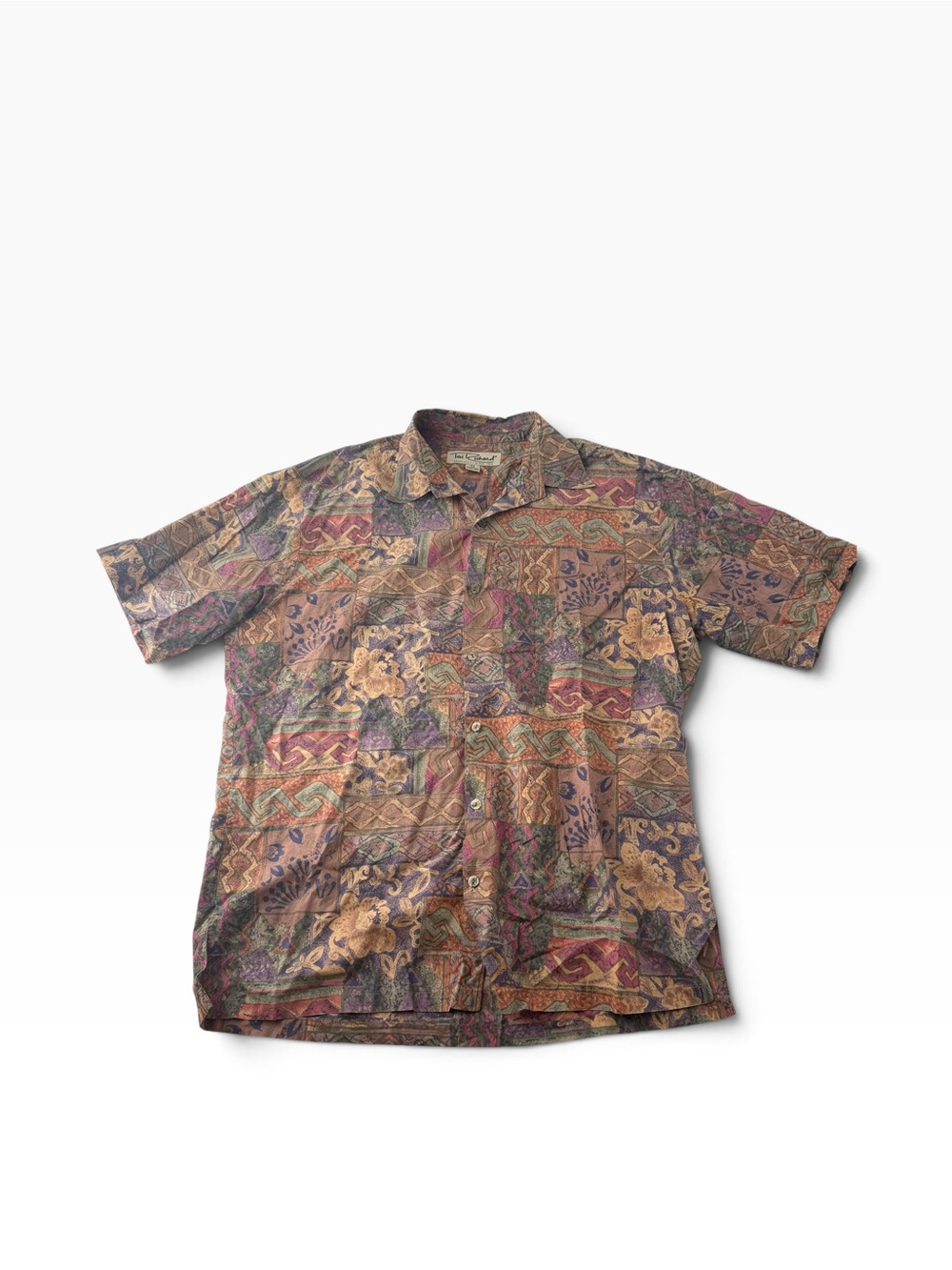 Vintage Tori Richard Hawaiian Multicolor Patchwork Short-Sleeve Button-Up Size M